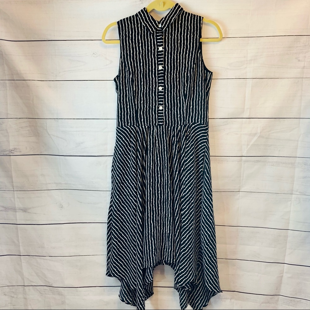 Gabby&Skye black white striped asymmetric maxi midi dress collar button pocket 8